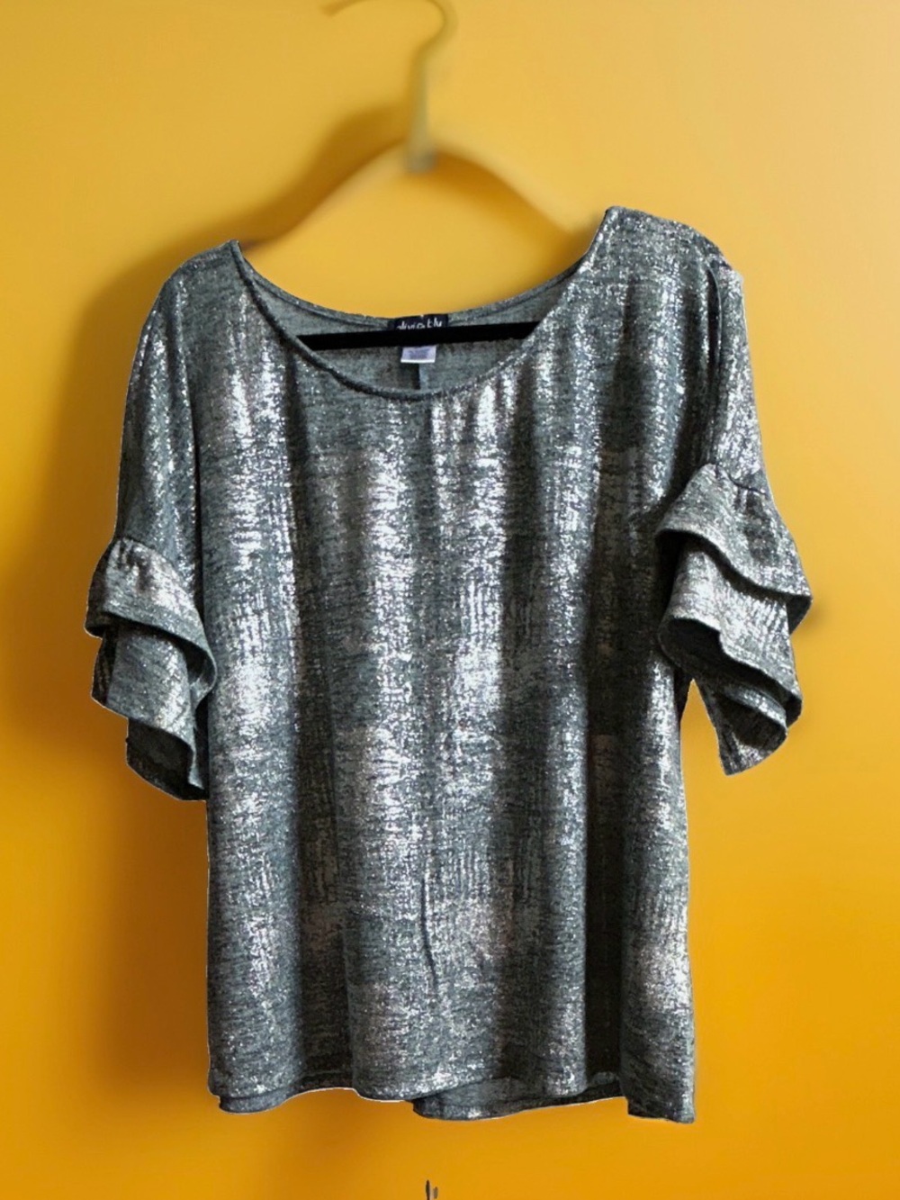 Sparkle Ruffle Sleeve Women’s Top — Metallic Green
